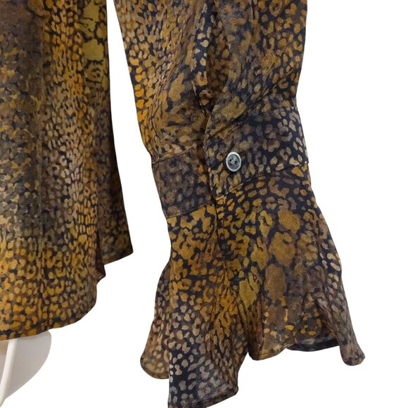 Kobi Halperin Animal Leopard Print Silk Blouse Women Size S Long Bell Sleeves - Picture 4 of 13
